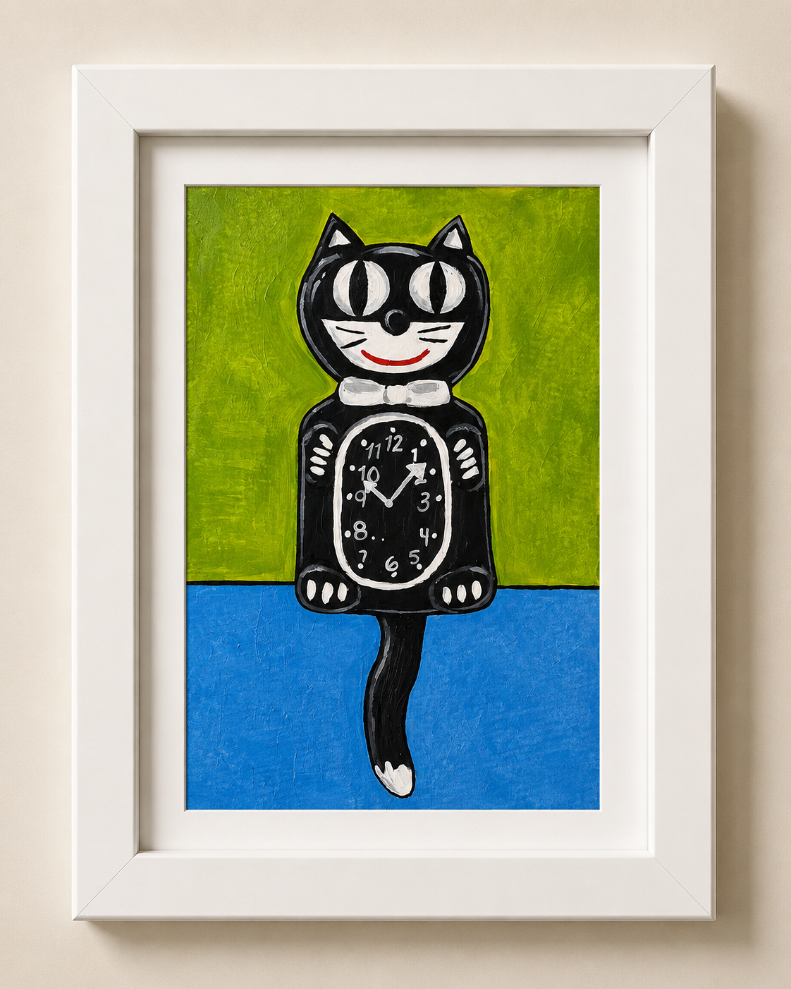 Retro Cat Clock – Original 4x6 Painting | 100 Lil Cheeky Paintings #10