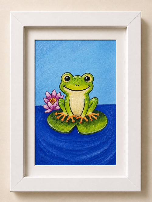 Cheeky Frog on a Lily Pad – Original 4x6 Painting | 100 Lil Cheeky Paintings #13