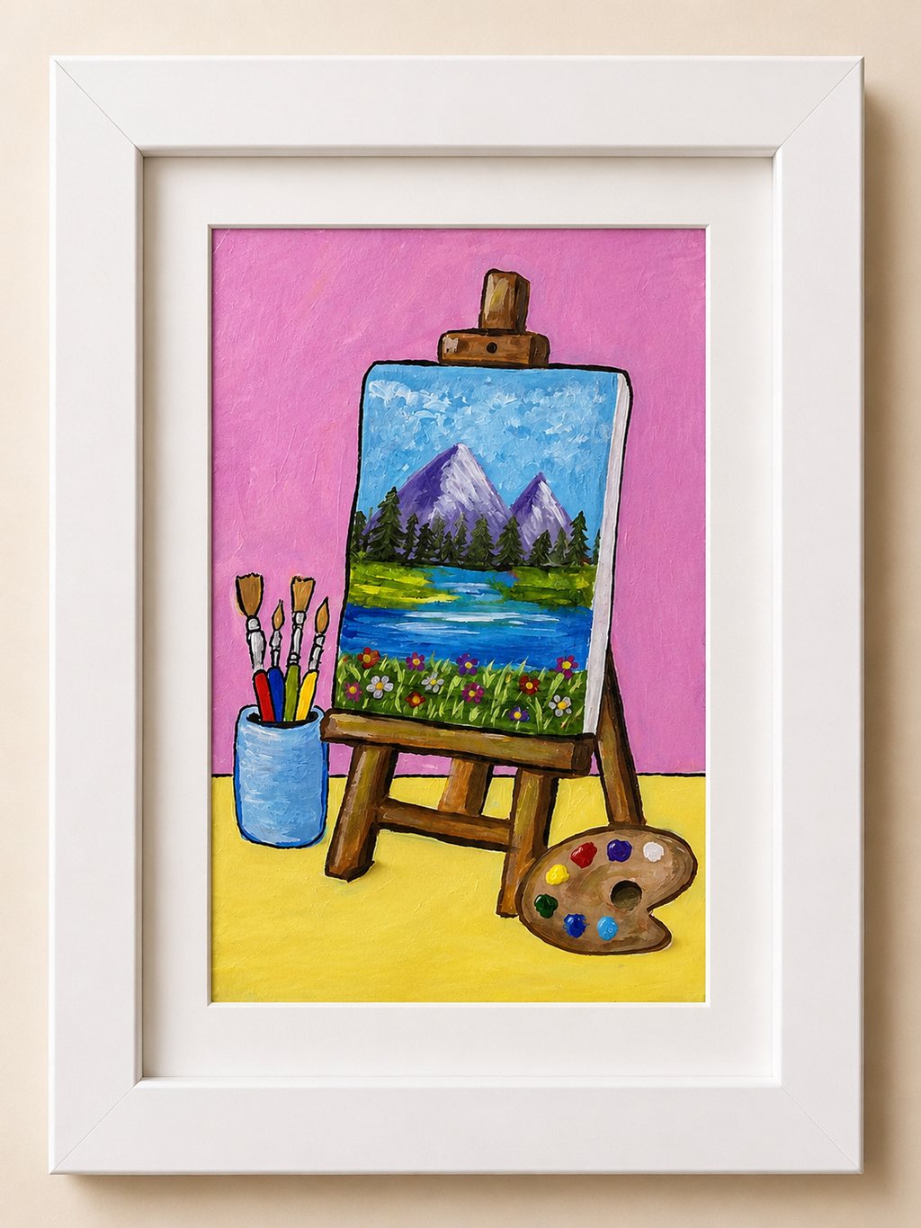Little Artist Easel – Original 4x6 Painting | 100 Lil Cheeky Paintings #14