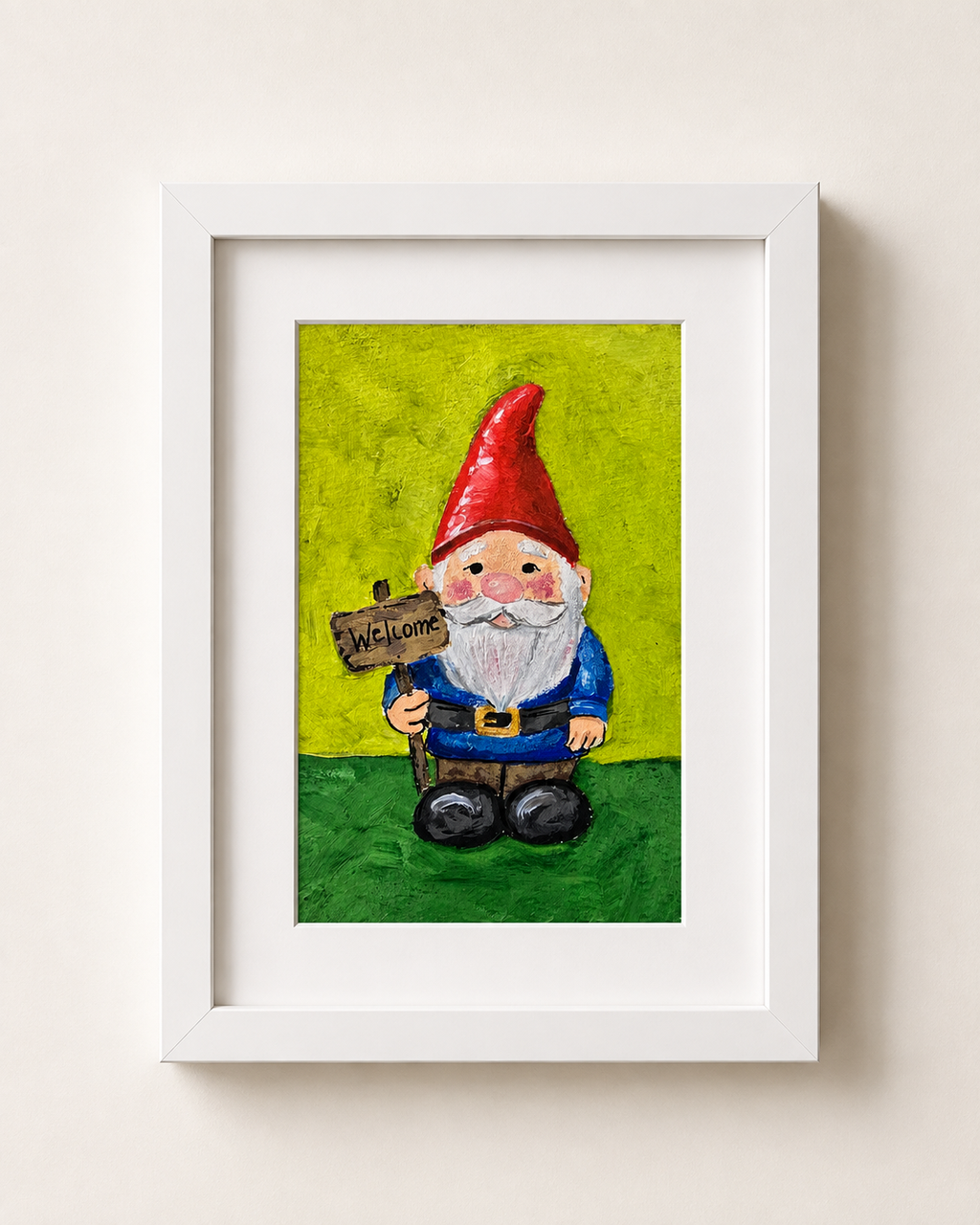 Welcome Garden Gnome – Original 4x6 Painting | 100 Lil Cheeky Paintings #3