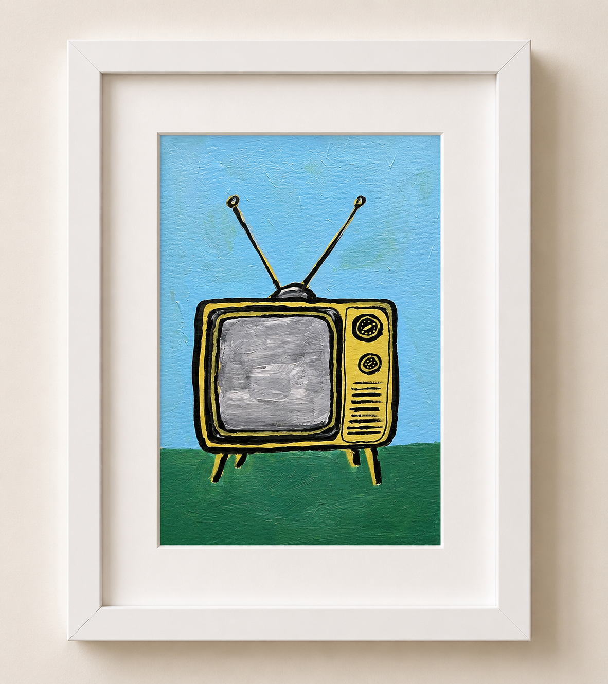 Retro Rabbit Ear TV – Original 4x6 Painting | 100 Lil Cheeky Paintings #5