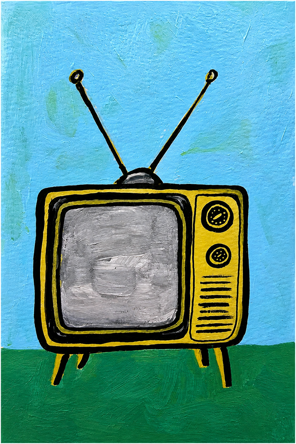 Retro Rabbit Ear TV – Original 4x6 Painting | 100 Lil Cheeky Paintings #5