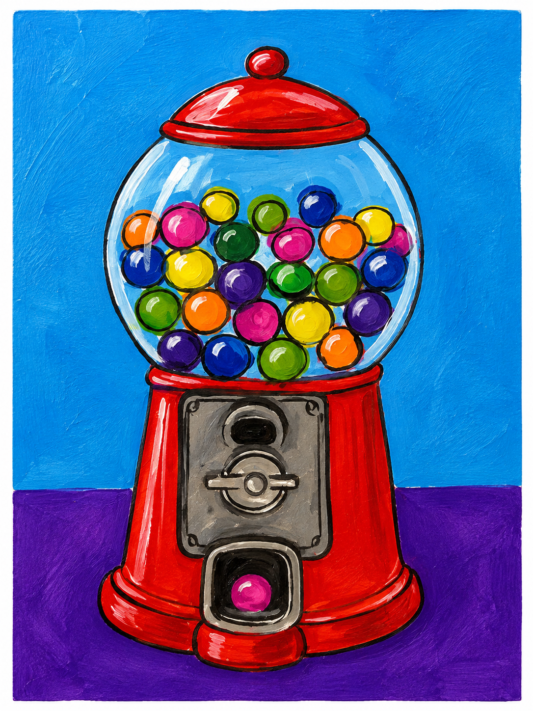 Retro Gumball Machine – Original 4x6 Painting | 100 Lil Cheeky Paintings #9