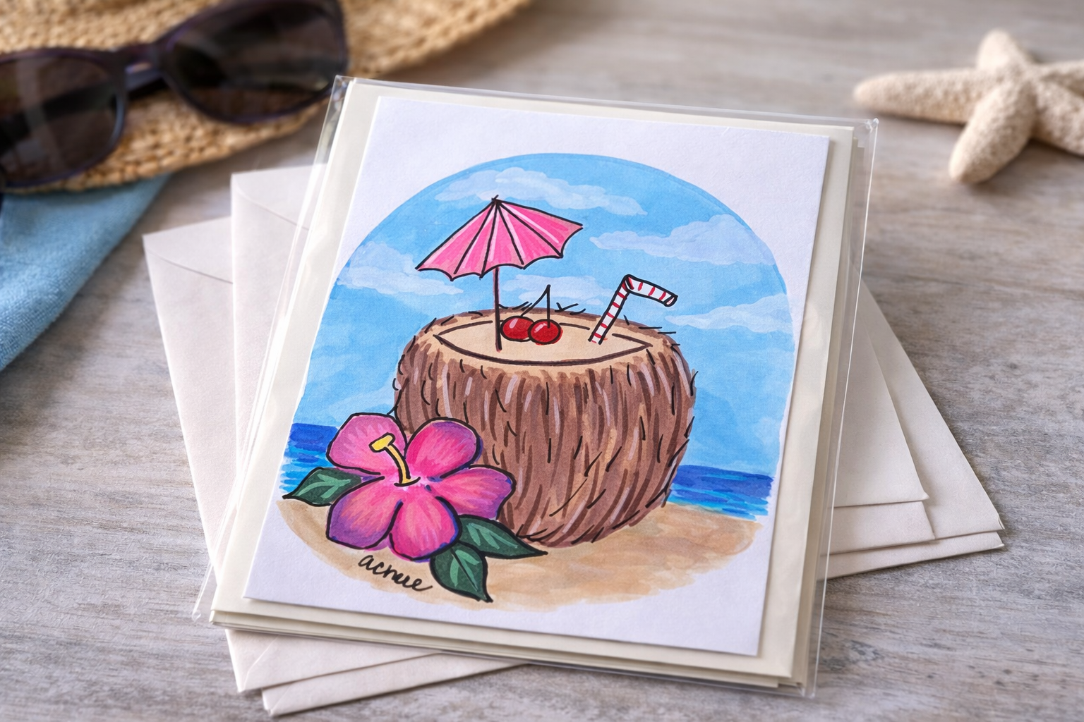 Hand-Painted Greeting Card - Sippin' Sunshine