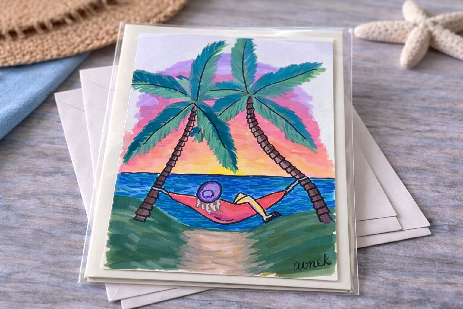 Hand-Painted Greeting Card - Hammock State of Minda