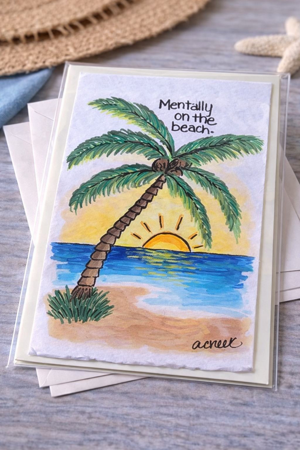 Hand-Painted Greeting Card - Mentally on the Beach