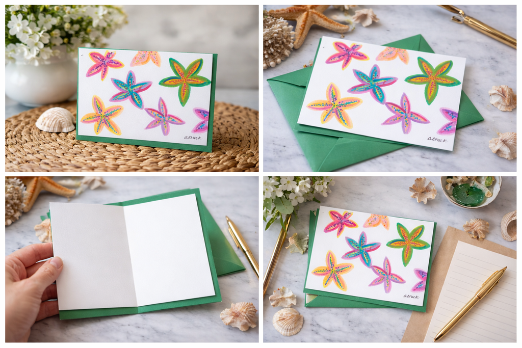 Hand-Painted Greeting Card - Starfish