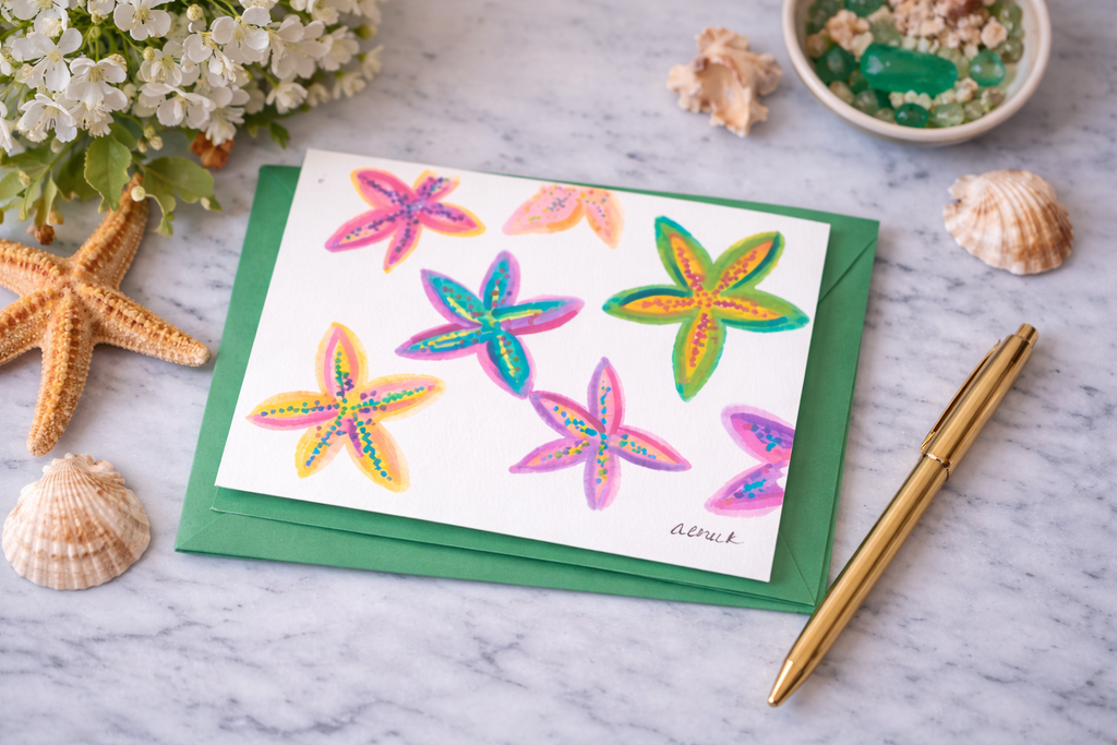 Hand-Painted Greeting Card - Starfish