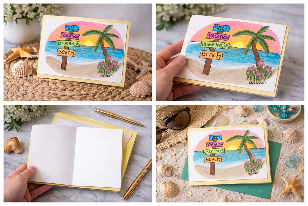Hand-Painted Greeting Card - Chase the Beach