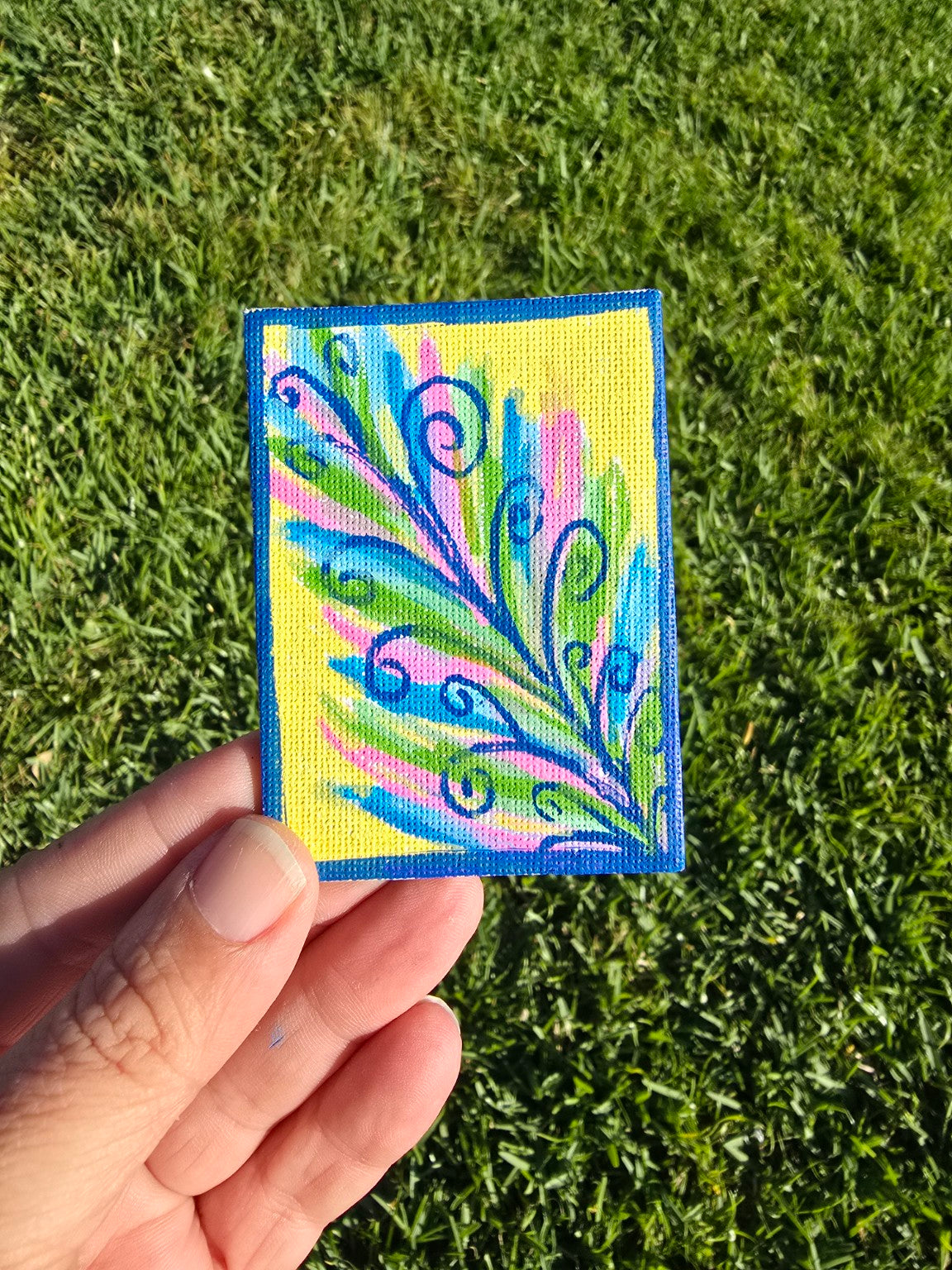 Hand-Painted Rectangle Magnet – Coastal Feather Burst