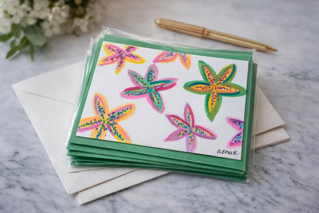Hand-Painted Greeting Card - Starfish