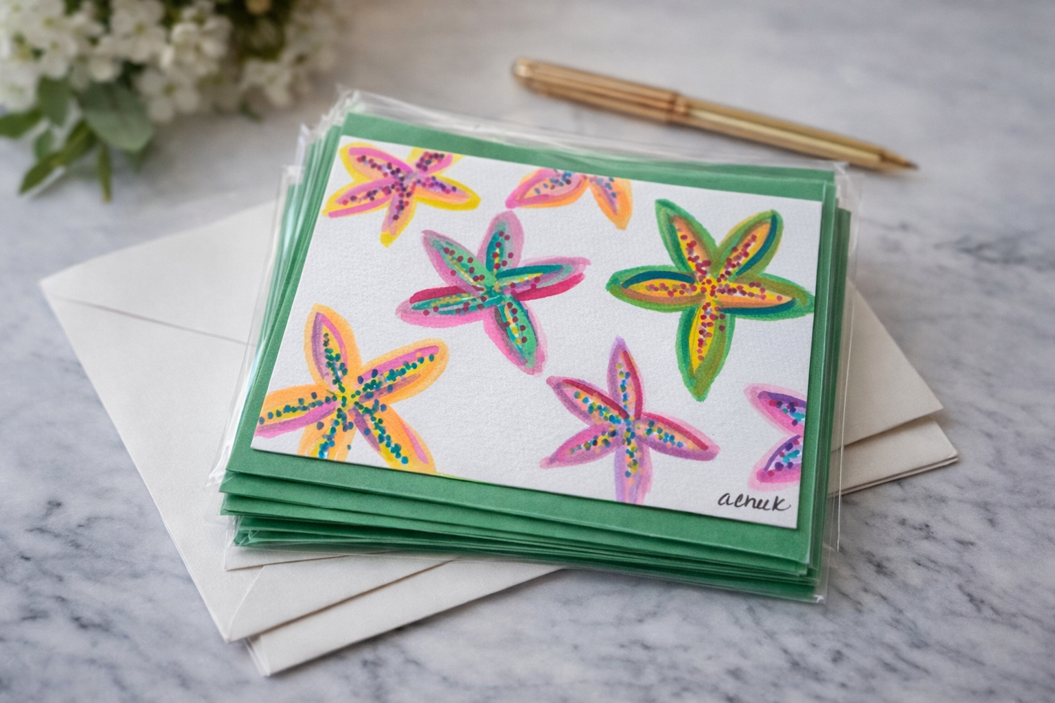 Hand-Painted Greeting Card - Starfish