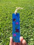 Hand-Painted Floral on Wood - Dark Blue