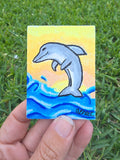 Hand-Painted Rectangle Magnet – Dolphin Sunset Jump