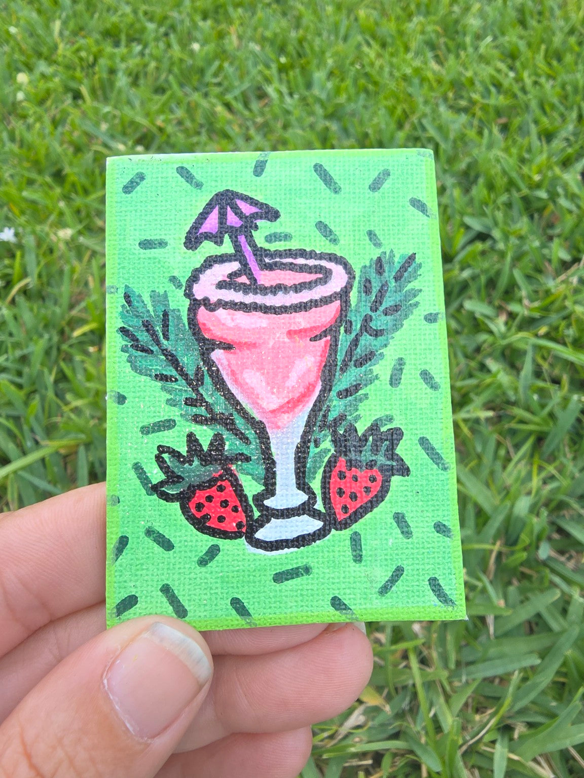 Hand-Painted Rectangle Magnet – Strawberry Daiquiri Vibes