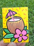 Hand-Painted Rectangle Magnet – Tropical Coconut Drink