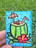 Hand-Painted Rectangle Magnet – Watermelon Cocktail Splash