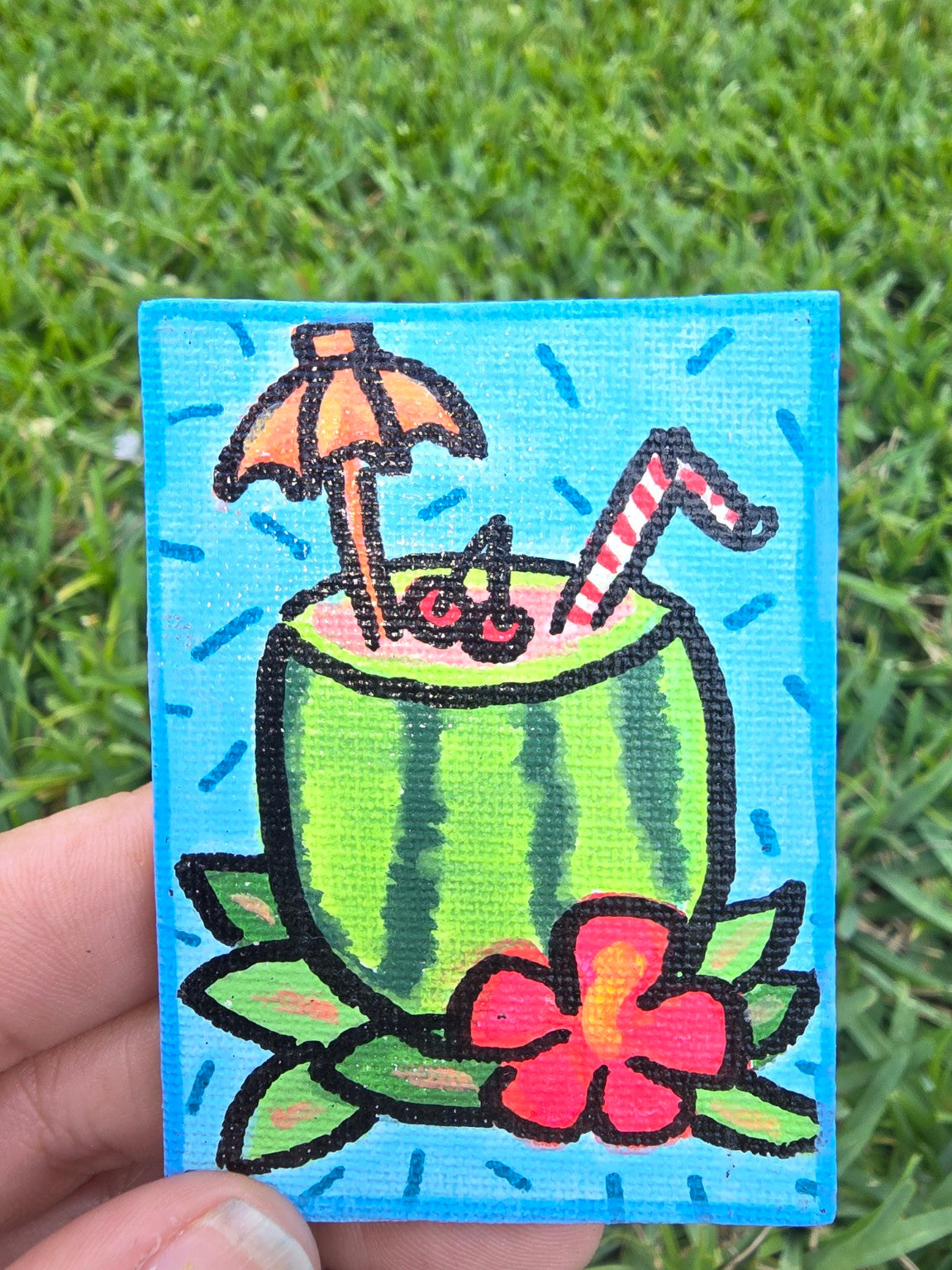 Hand-Painted Rectangle Magnet – Watermelon Cocktail Splash