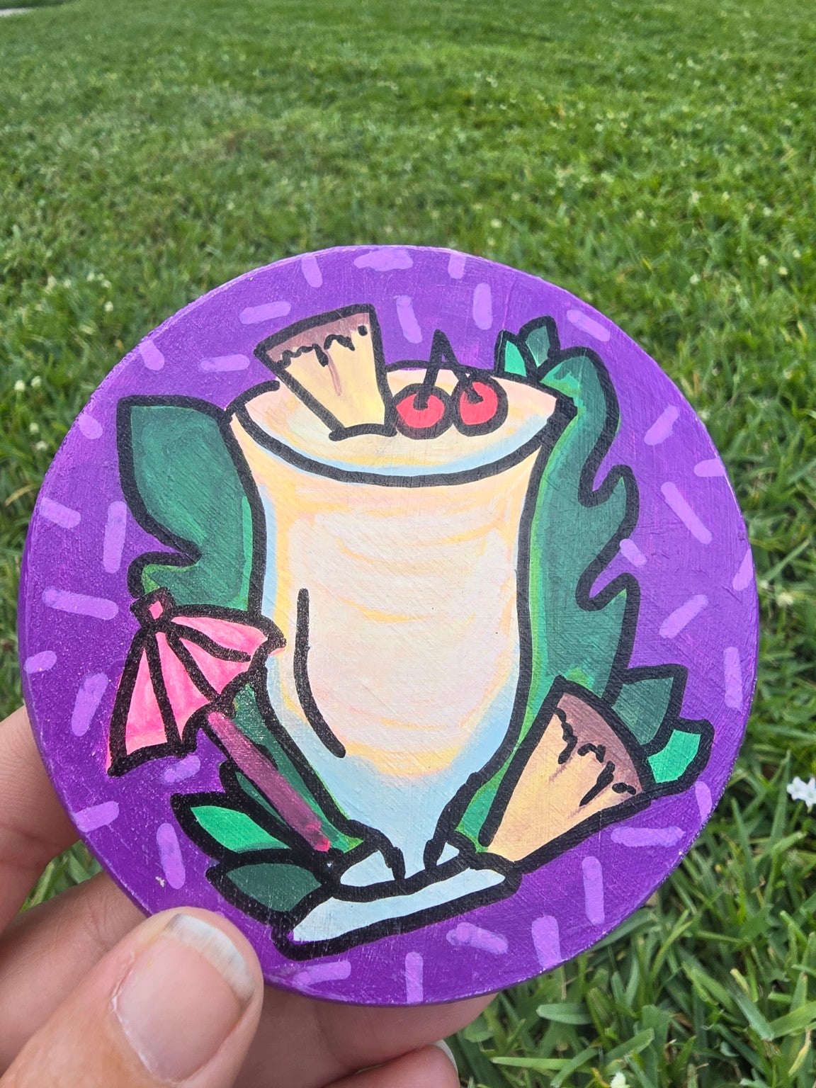 Hand-Painted Coaster – Piña Colada Tropical Drink