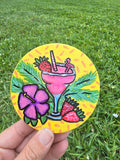 Hand-Painted Coaster – Strawberry Tropical Cocktail