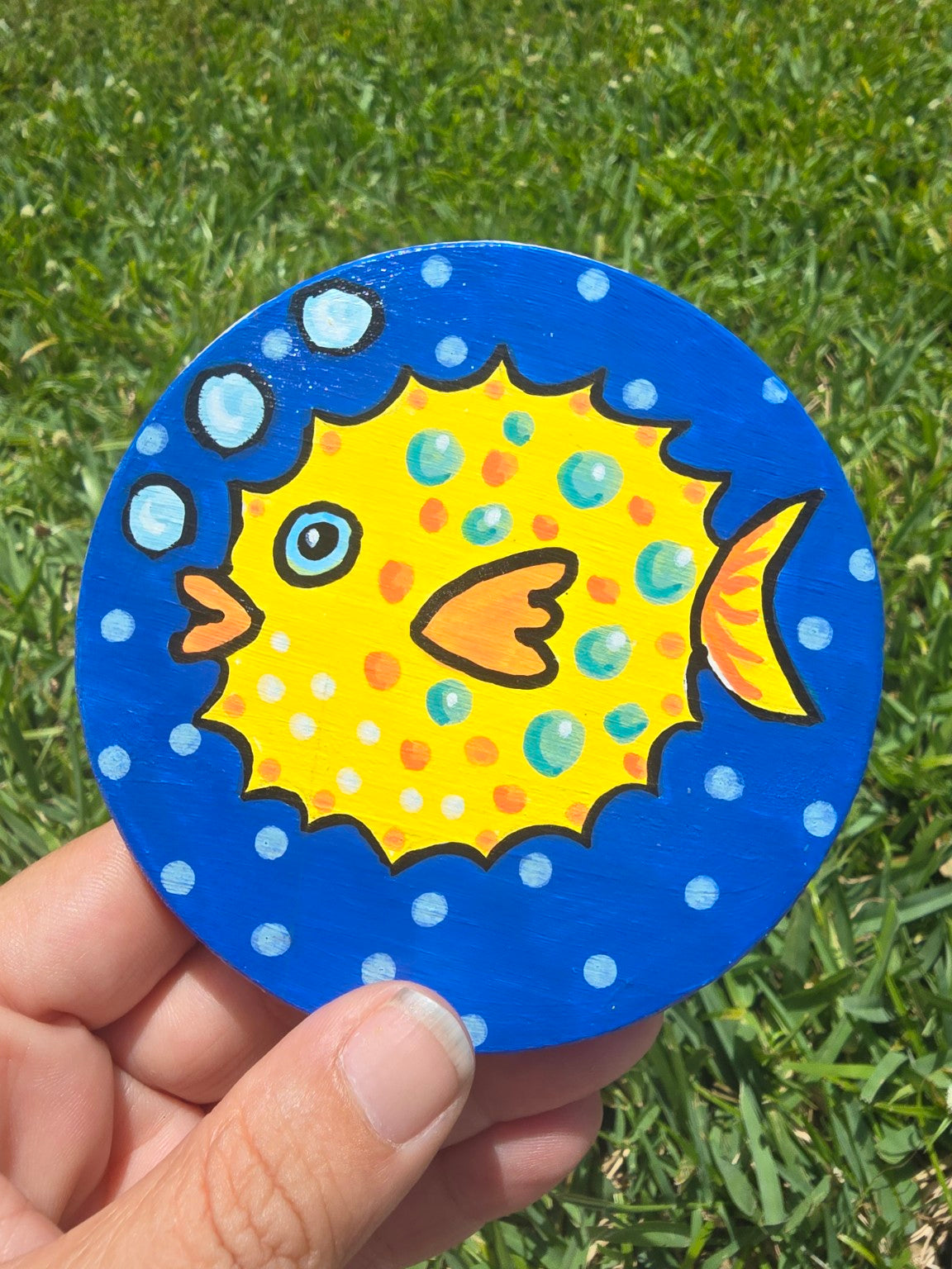 Hand-Painted Coaster – Tropical Puffer Fish