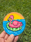 Hand-Painted Coaster – Flamingo Float