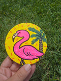 Hand-Painted Coaster – Flamingo & Palm