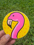 Hand-Painted Coaster – Flamingo (Yellow Pop Design)