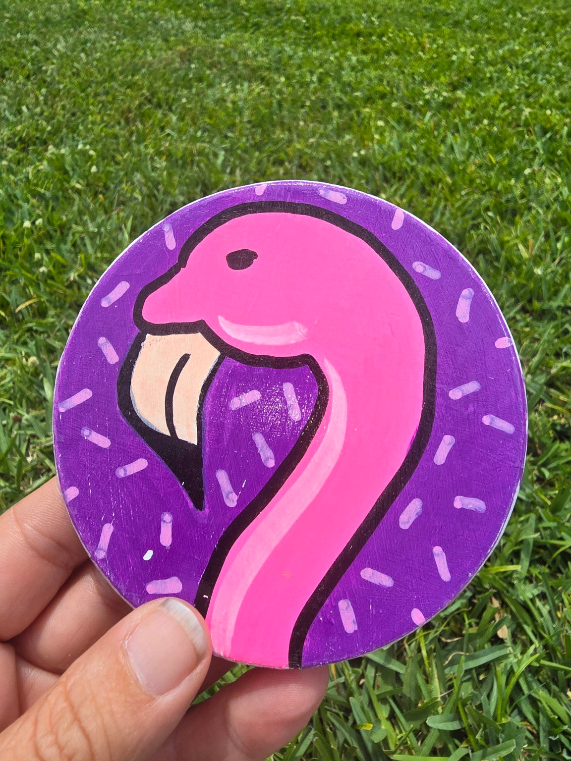 Hand-Painted Coaster – Flamingo (Purple Pop Design)