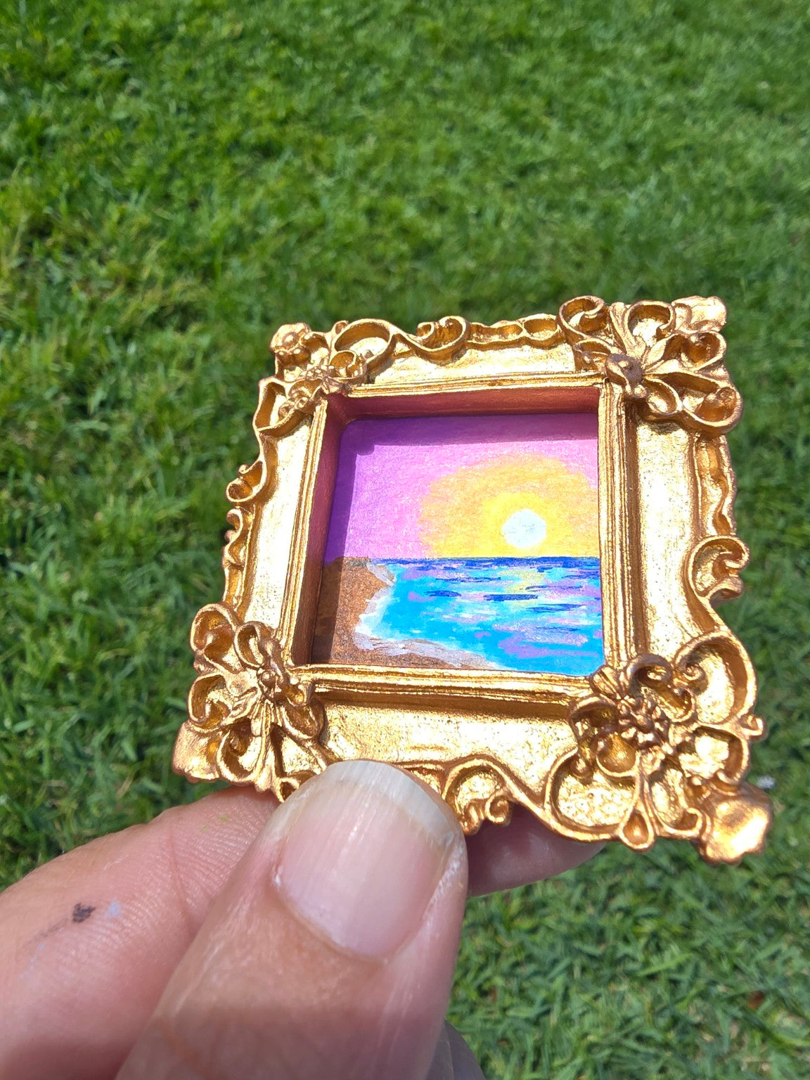 Hand-Painted Framed Magnet – Sunset Beach Escape