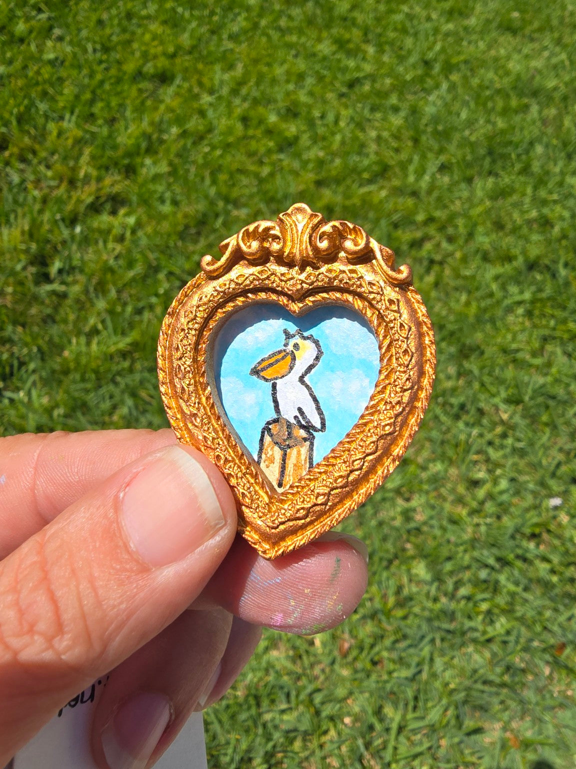 Hand-Painted Framed Magnet – Pelican Heart Portrait