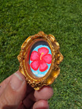 Hand-Painted Framed Magnet – Red Hibiscus Bloom