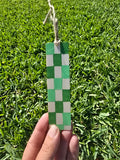 Hand-Painted Floral on Wood -  Green Checkered