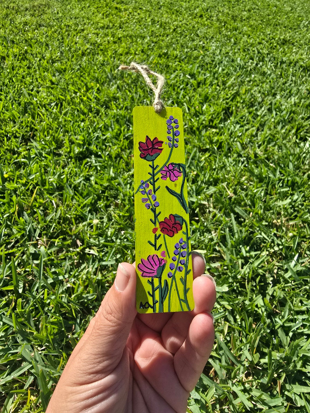 Hand-Painted Floral on Wood - Green