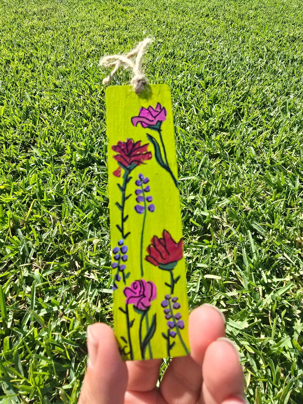 Hand-Painted Floral on Wood - Green