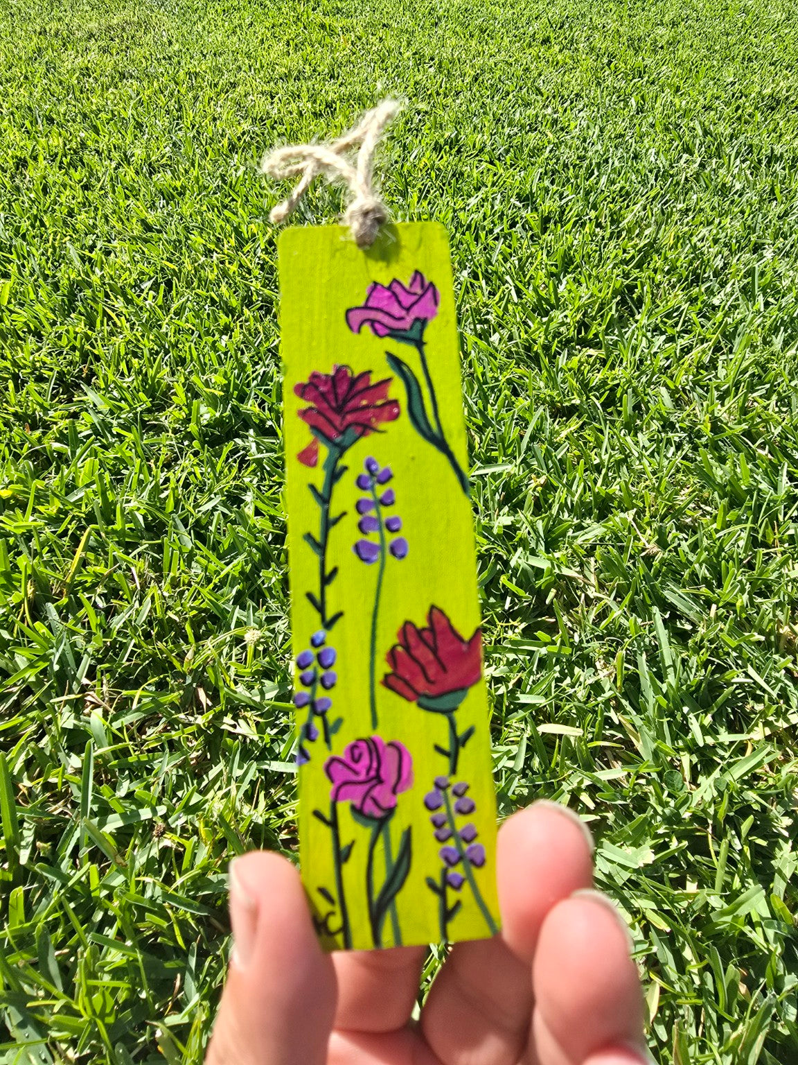 Hand-Painted Floral on Wood - Green