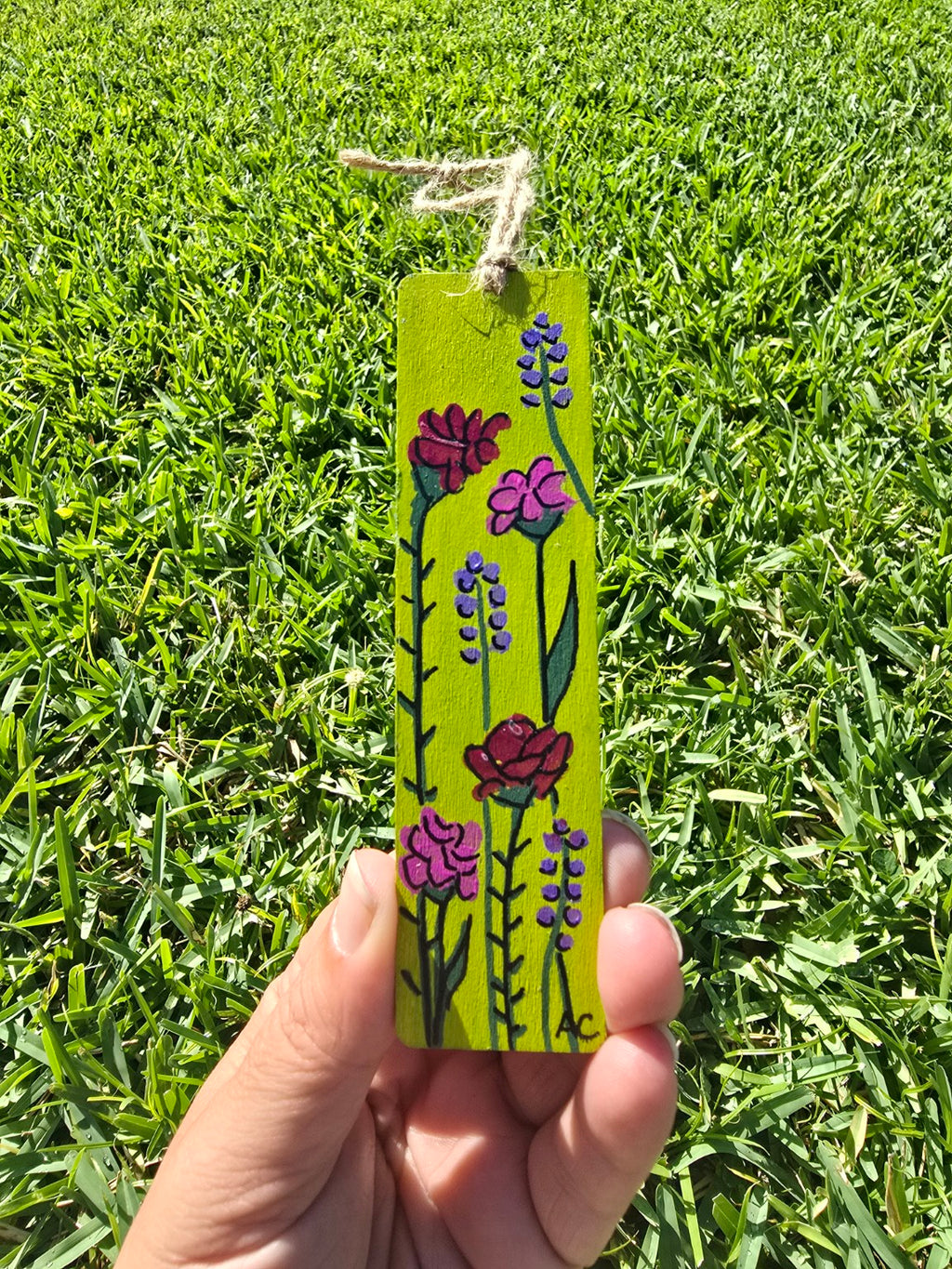 Hand-Painted Floral on Wood - Green