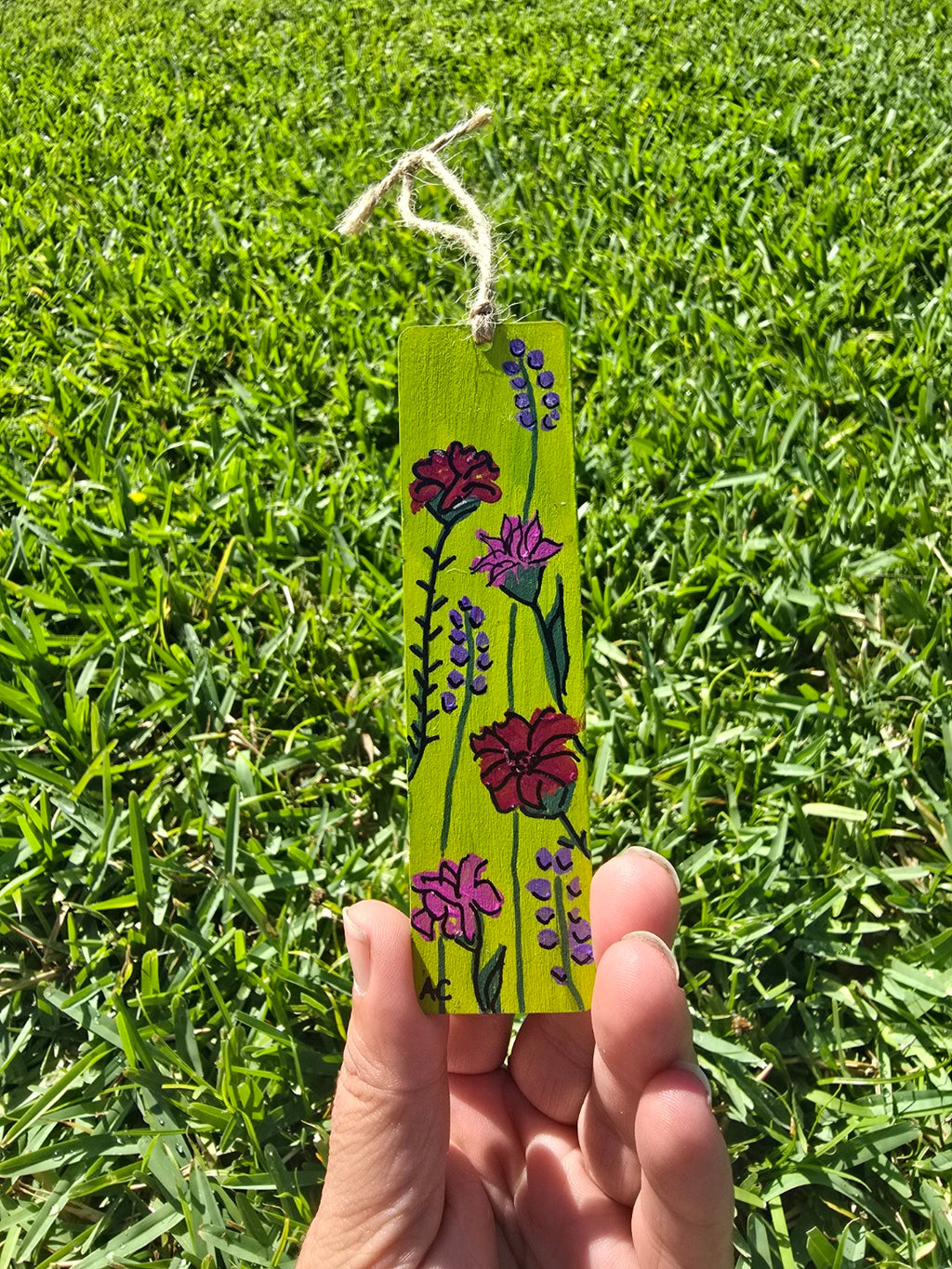 Hand-Painted Floral on Wood - Green