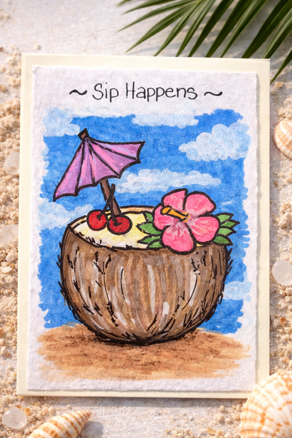 Hand-Painted Greeting Card - Sip Happens