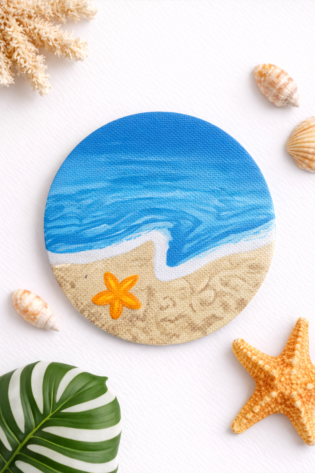 Hand-Painted 3" Circle Magnet - Coastal Beach Waves