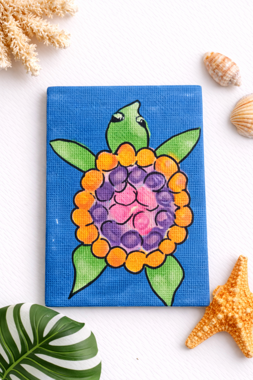 Hand-Painted 2.5x3" Magnet - Coastal Colorful  Sea Turtle