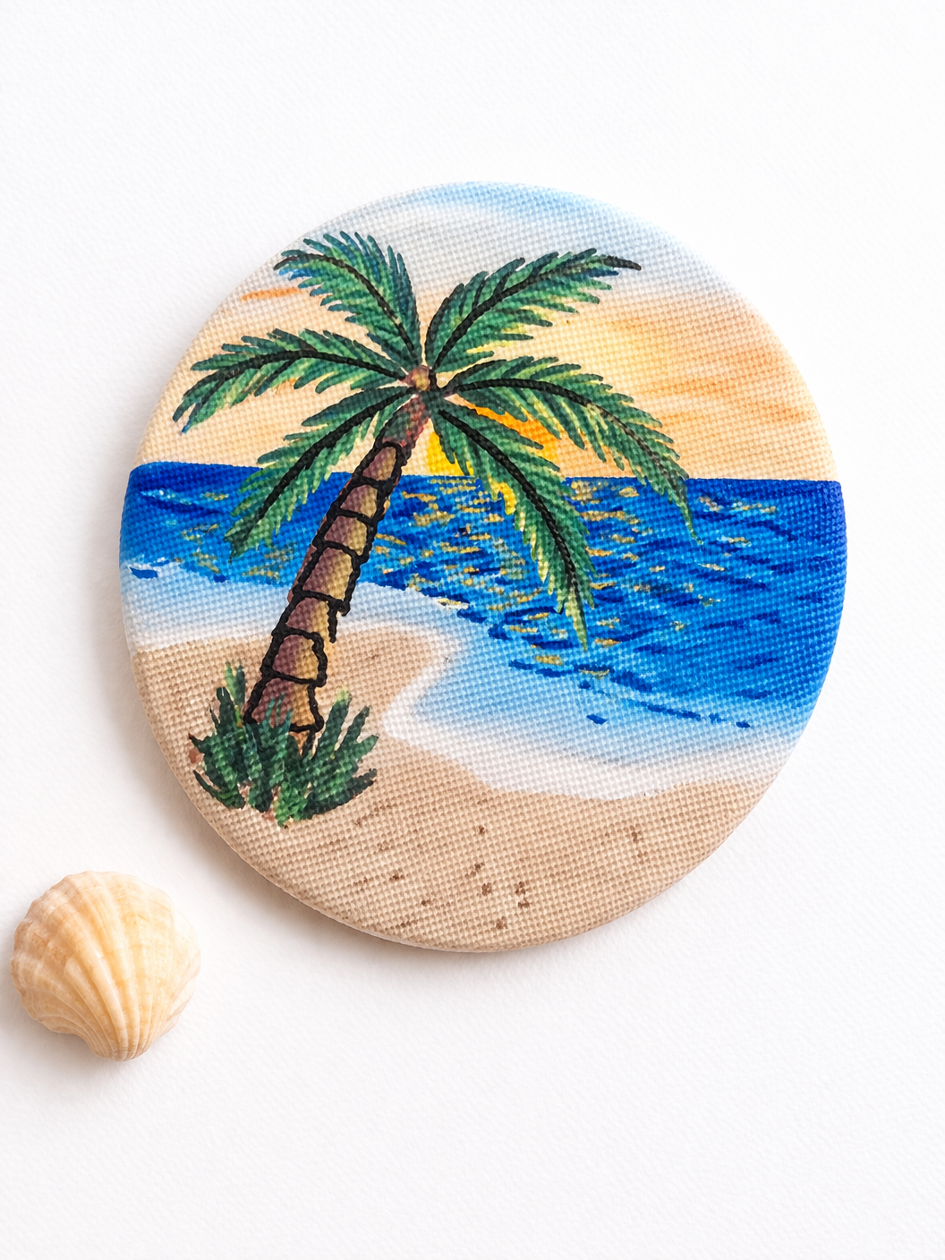 Hand-Painted 3" Circle Magnet -  Coastal Sunset Beach