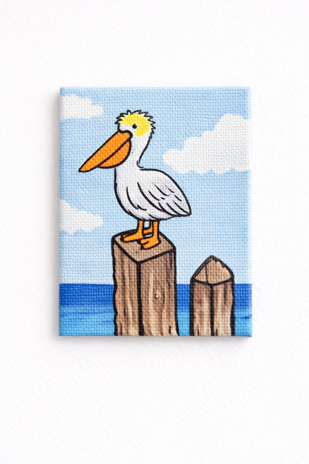 Hand-Painted 2.5x3" Magnet - Coastal Pelican on Dock