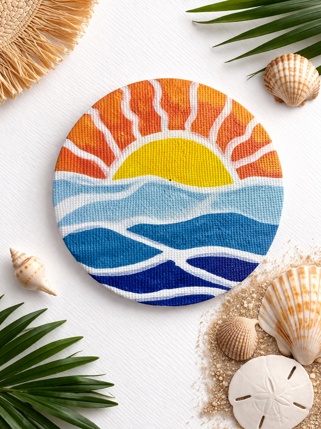 Hand-Painted 3" Circle Magnet - Coastal Sunset