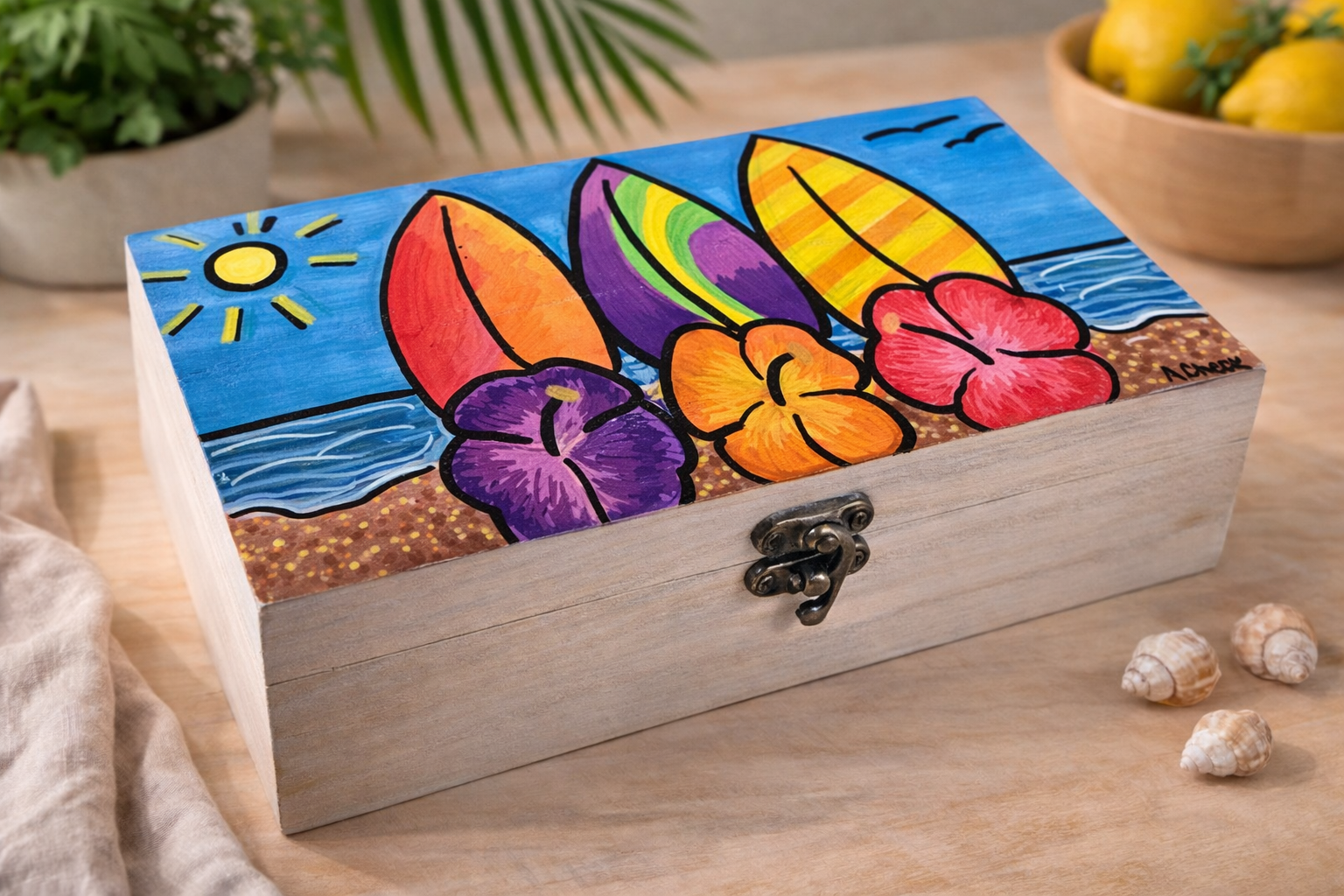 Hand-Painted Keepsake Box - Surfboards