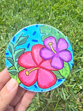 Hand-Painted Coaster – Hibiscus Coastal Bloom