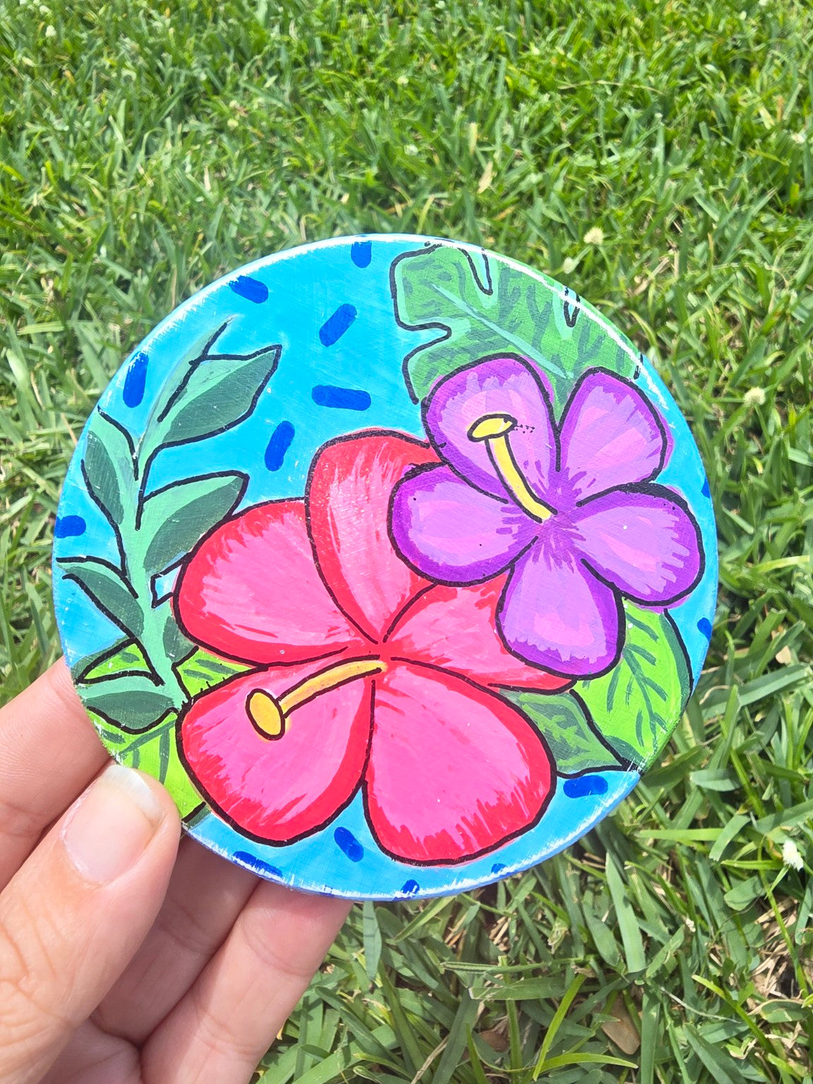 Hand-Painted Coaster – Hibiscus Coastal Bloom