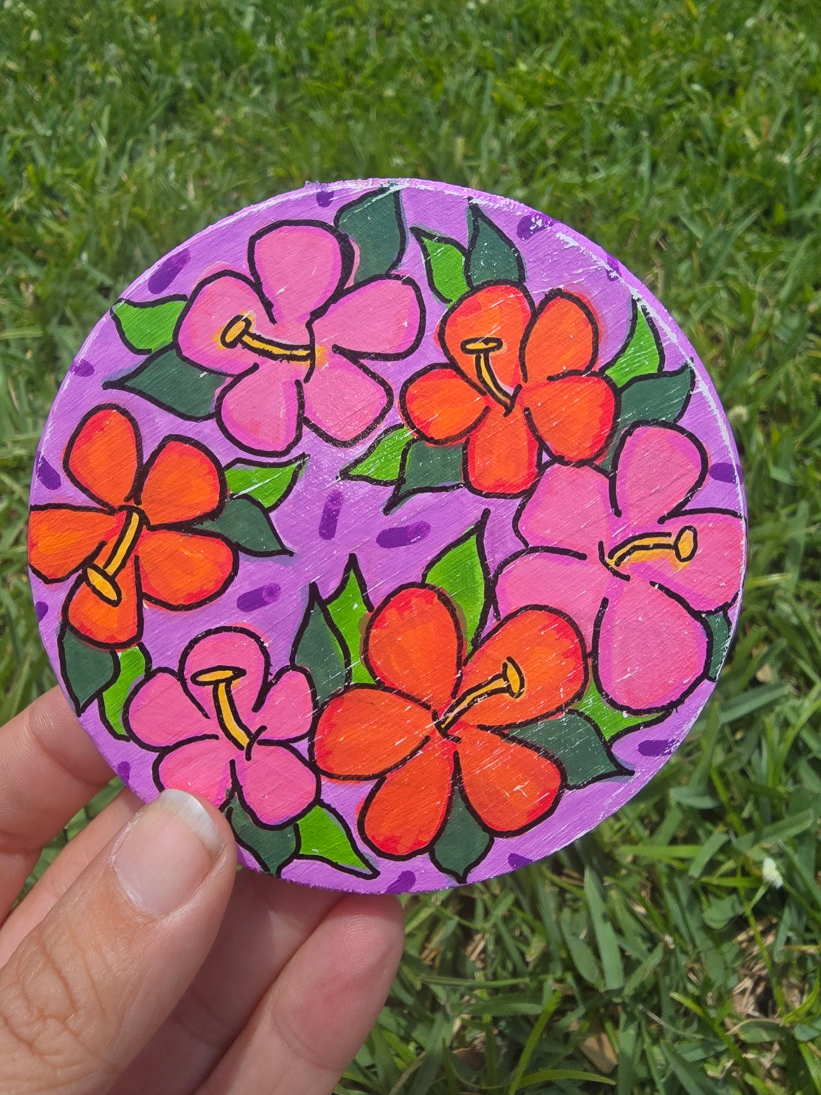 Hand-Painted Coaster –  Hibiscus Tropical Pop