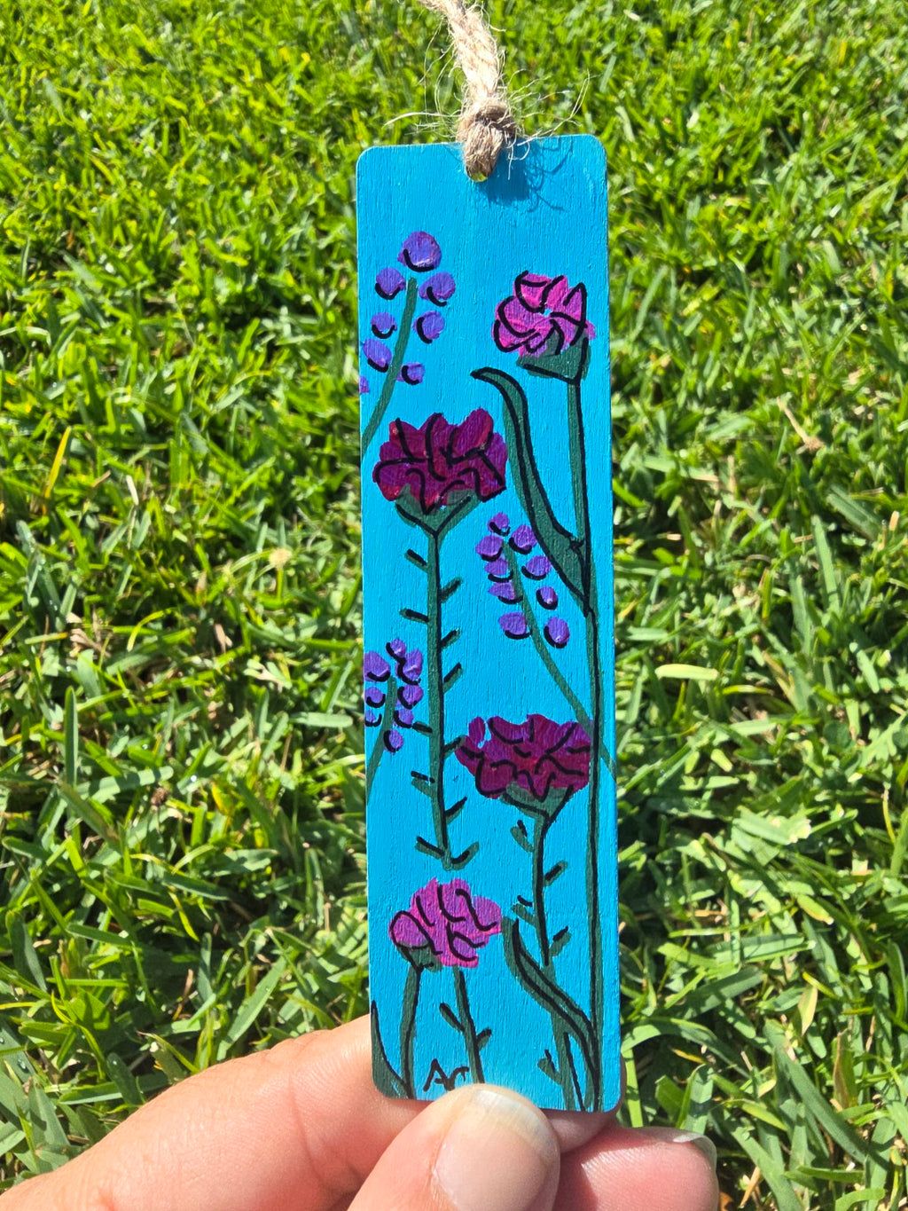 Hand-Painted Floral on Wood - Sky Blue