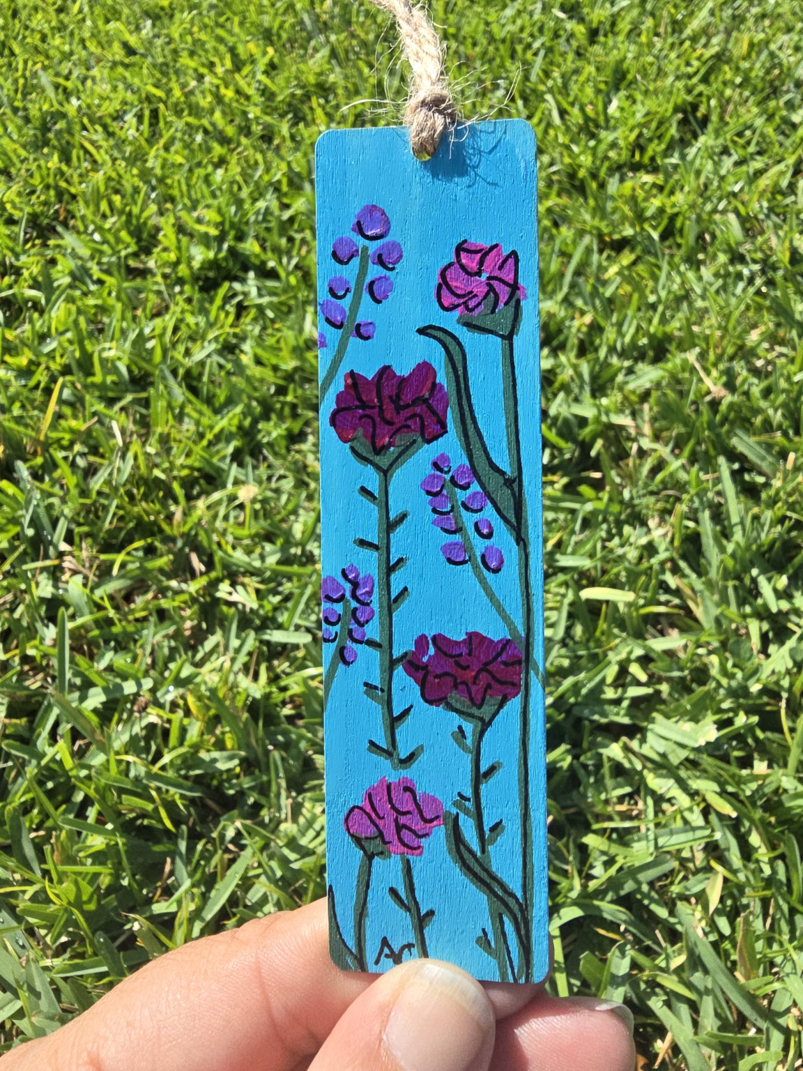 Hand-Painted Floral on Wood - Sky Blue